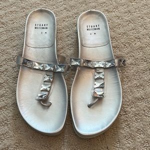 Stewart weitzman puppyluv silver rhinestone flip flop sandals
